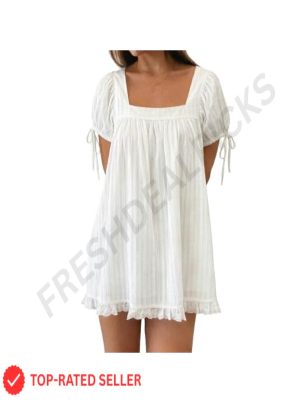 Square Neck Puff Sleeve Blouse Lace Hem Flowy Babydoll Top